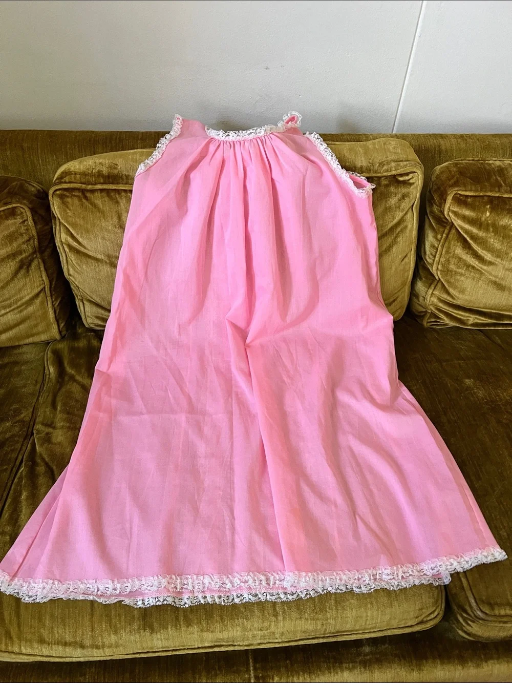 Vintage Pink Sleeveless Babydoll Nightgown with White Lace lingerie coquette - Picture 12 of 13